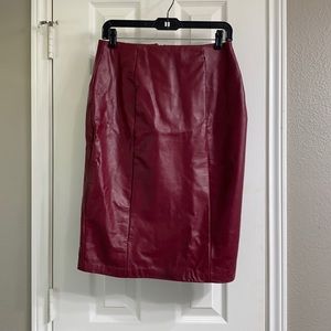 Custom red leather pencil skirt